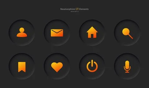 Set of buttons for user interface design in black with yellow elements. Icons Illustrazione stock