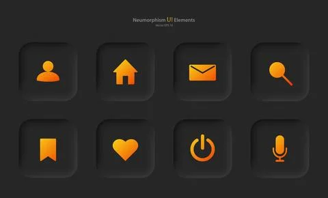 Set of buttons for user interface design in black with yellow elements. Icons Stock Illustration