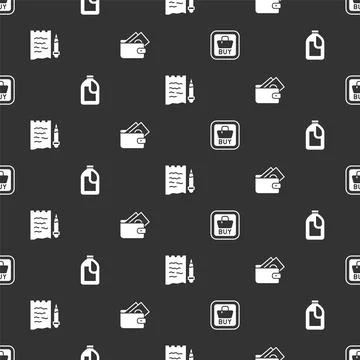 Set Buy button, Bottle for cleaning agent, Shopping list and pencil and Wal.. Stock Illustration