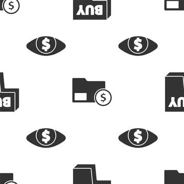 Set Buy button, Envelope with coin dollar and Eye with dollar on seamless pat Stock Illustration