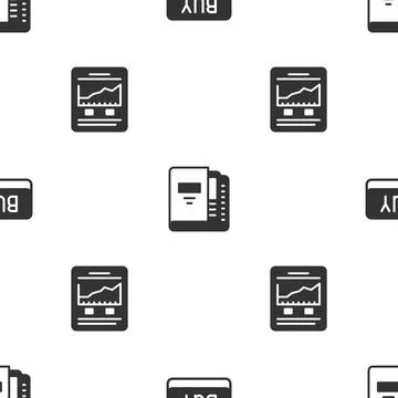 Set Buy button, Office folders and Website with growth graph on seamless pattern Illustrazione stock