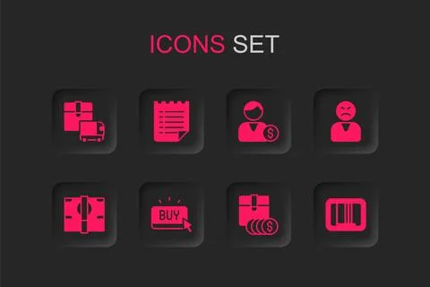 Set Buy button Wish list template Delivery cargo truck Item price tag with do Stock-Illustration