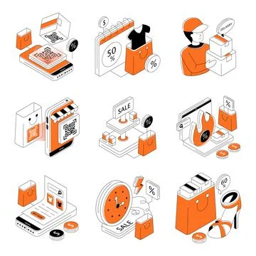 Set of Buying Isometric Illustrations Stock Illustration