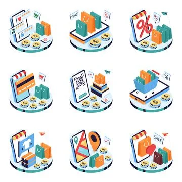 Set of Buying Isometric Illustrations Stock Illustration