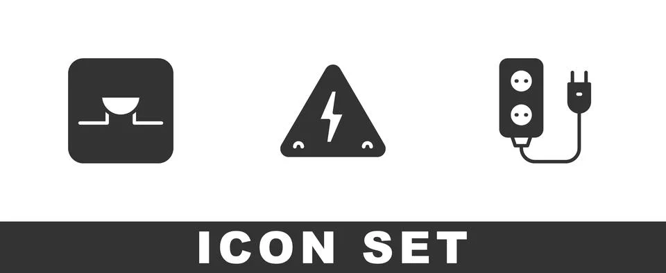 Set Buzzer in electronic circuit, High voltage and Electric extension icon Stock Illustration