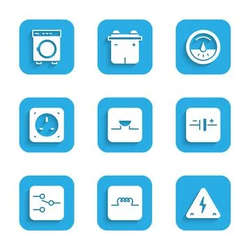 Set Buzzer in electronic circuit, Inductor, High voltage, DC source, Switch Illustrazione stock