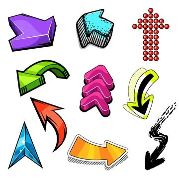 Set of c abstract graffiti arrows. Cartoon teenage creative image. Stock Illustration