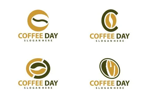 Set of C Coffee logo vector template, Creative Coffee Bean with Letter C lo.. Иллюстрация