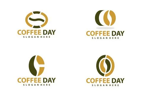 Set of C Coffee logo vector template, Creative Coffee Bean with Letter C lo.. Stock Illustration