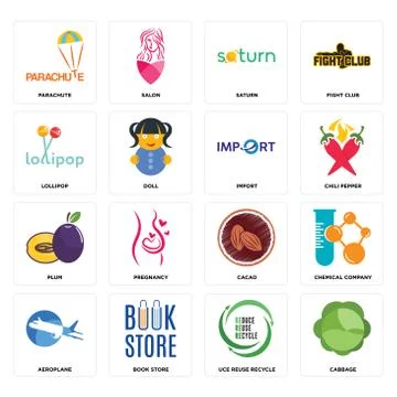 Set of cabbage, uce reuse recycle, aeroplane, cacao, plum, import, lollipop,  무료 스톡 일러스트