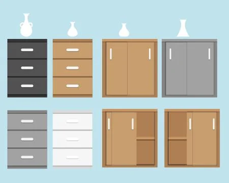 Set of cabinet in flat style and vase Stock Illustration