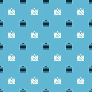 Set Cable car and Gps device with map on seamless pattern. Vector Illustrazione stock