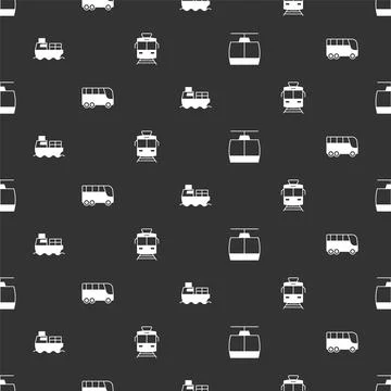 Set Cable car, Bus, Cargo ship with boxes delivery and Tram and railway on .. Stock Illustration
