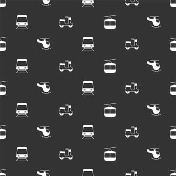 Set Cable car, Helicopter, Train and railway and Scooter on seamless pattern Illustrazione stock