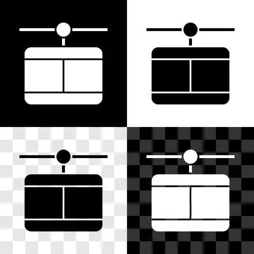 Set Cable car icon isolated on black and white, transparent background Illustrazione stock
