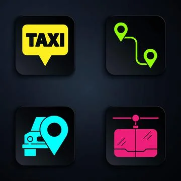 Set Cable car, Map pointer with taxi, Map pointer with taxi and Route location 库存插图