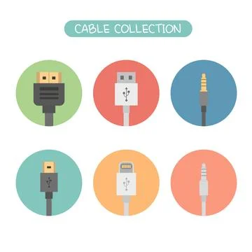 Set of Cable Collection Icon Stock Illustration