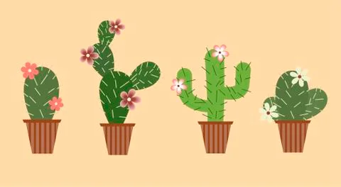 Set of cacti with flowers in pots. イラスト素材