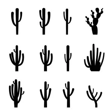 Set of cactus in black silhouette style Stock Illustration