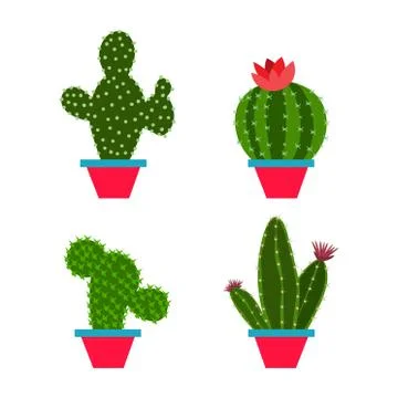 Set cactus in a flat style on a white background. Stock Illustration