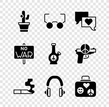Set Cactus, Glasses, Speech bubble chat, Cigarette, Headphones, Suitcase fo.. 스톡 일러스트