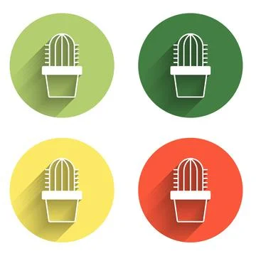Set Cactus peyote in pot icon isolated with long shadow background. Plant g.. 스톡 일러스트