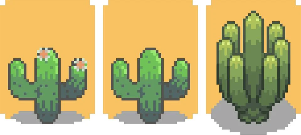 Set of cactus in pixel style Stock Illustration