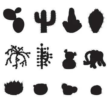 Set of cactus silhouettes. Vector illustration isolated on white background. Stock Illustration