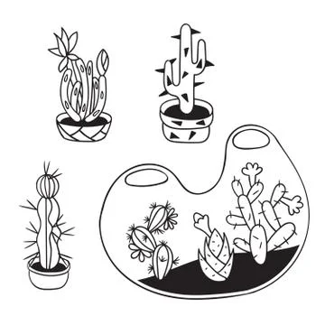 Set of cactuses for coloring books. Stock Illustration