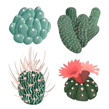 Set of cactuses, hand drawn vector illustration Stock Illustration
