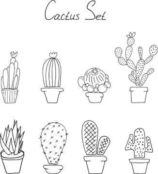 Set cactuses in the pots Stock Illustration