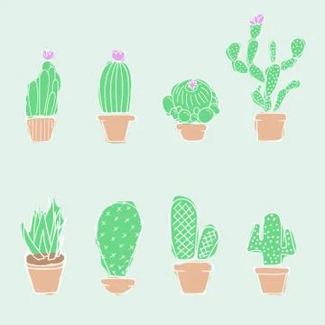 Set cactuses in the pots Stock Illustration