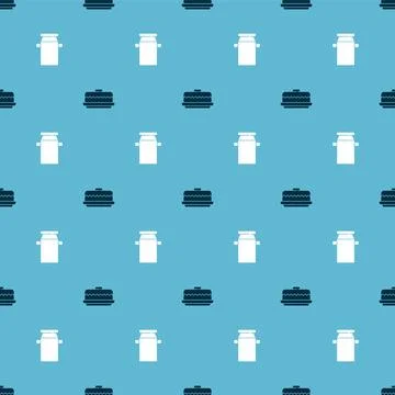 Set Cake and Can container for milk on seamless pattern. Vector Illustrazione stock