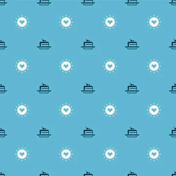 Set Cake and Sun on seamless pattern. Vector Stock Illustration