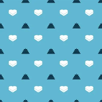 Set Cake with burning candles and Candy heart shaped box on seamless pattern Stock Illustration