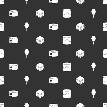 Set Cake, Cotton candy, and Brownie chocolate cake on seamless pattern. Vector Stock Illustration