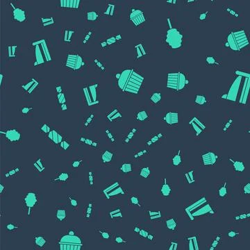 Set Cake, Cotton candy, Candy and Piece of cake on seamless pattern. Vector Stock Illustration