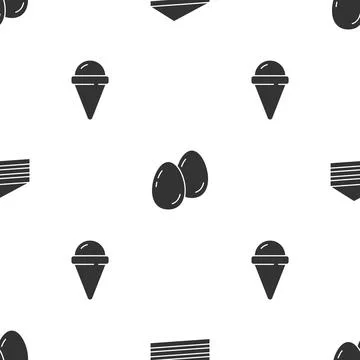Set Cake, Easter eggs and Ice cream in waffle cone on seamless pattern. Vector Illustrazione stock