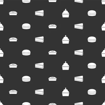 Set Cake, Macaron cookie, Homemade pie and Piece of cake on seamless pattern 스톡 일러스트