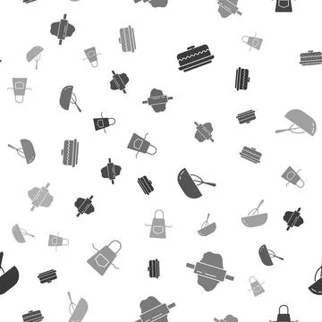 Set Cake, Rolling pin on dough, Kitchen whisk and bowl and apron on seamless イラスト素材