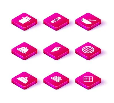 Set Cake, Stack of pancakes, Pudding custard, Pastry bag, Waffle, Homemade pie Stock Illustration