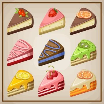 Set of cakes and cheesecakes. Stock Illustration