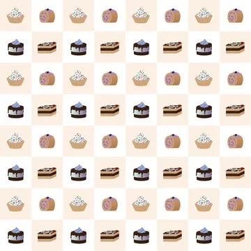 Set of cakes. Seamless pattern. Stock Illustration