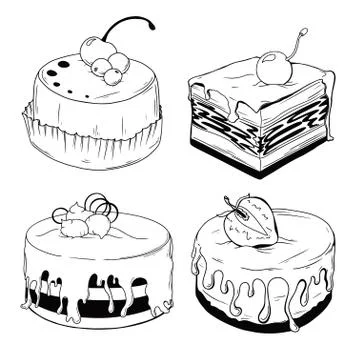 Set of cakes. Sweets isolated on a white background. Stock Illustration