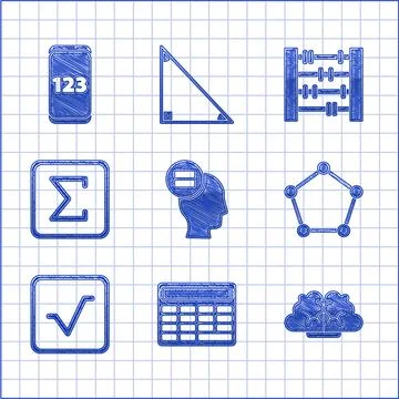 Set Calculation, Calculator, Human brain, Geometric figure Pentagonal prism Stock Illustration