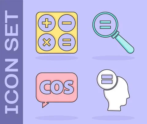 Set Calculation, Calculator, Mathematics function cosine and Calculation icon Illustrazione stock