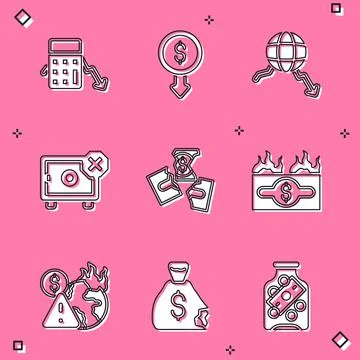 Set Calculation of expenses, Dollar rate decrease, Global economic crisis, Safe 库存插图
