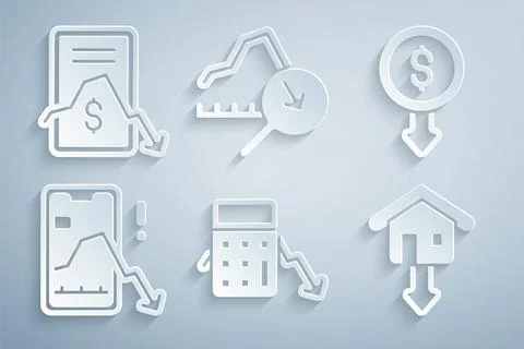 Set Calculation of expenses, Dollar rate decrease, Mobile stock trading, Falling Stock Illustration