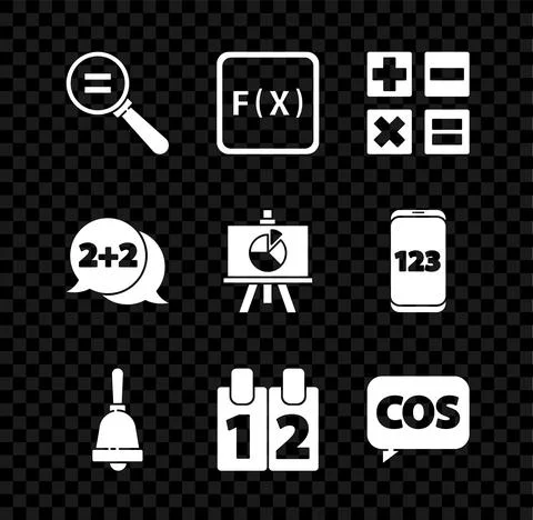 Set Calculation, Function mathematical symbol, Calculator, Ringing bell Stock Illustration
