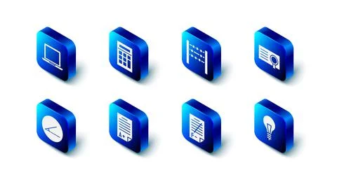 Set Calculator, Abacus, Certificate template, Light bulb with concept of idea Illustrazione stock